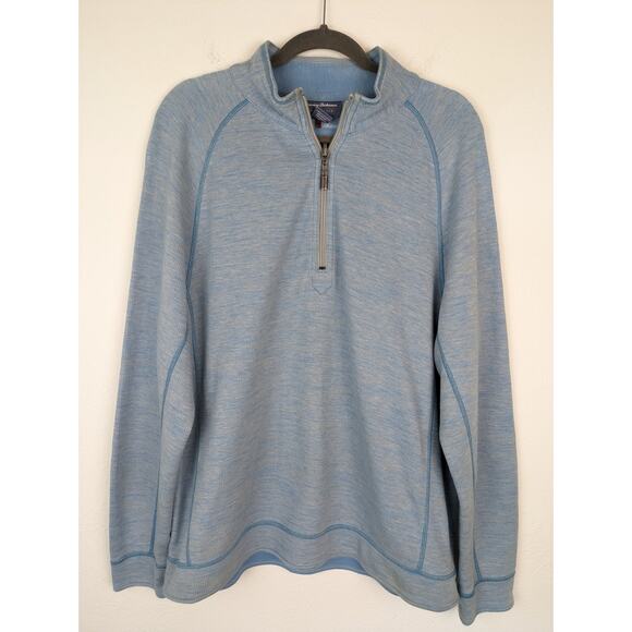 Tommy Bahama Sweater Reversible Quarter Zip Cotton Lyocell Outdoor Blue Size L - Picture 1 of 9